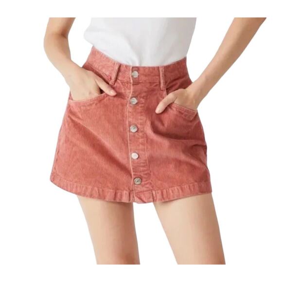 New Free People Ray Mini Cord Skirt Women's 10 Button Front Pockets‎ In Myrrh - Picture 1 of 7